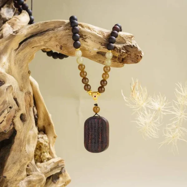 Five Scriptures” Agarwood Pendant | Guardian of Peace, Prosperity, Relationships, Wealth, and Health - 图片 3