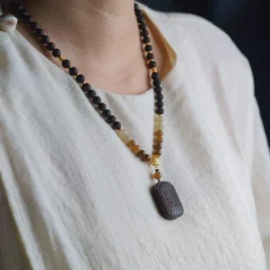 Five Scriptures” Agarwood Pendant | Guardian of Peace, Prosperity, Relationships, Wealth, and Health